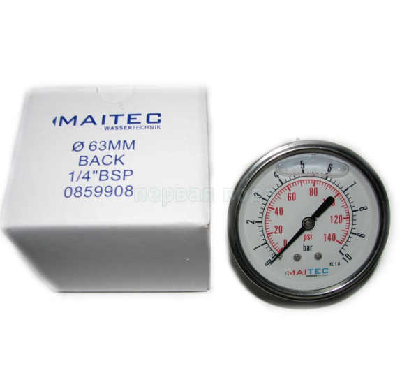 Манометр глицериновый "MAITEC" 0-2,5 бар, 1/4" осевой (задняя резьба)