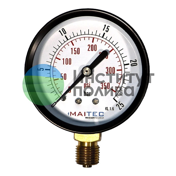 Манометр глицериновый "MAITEC" 0-2,5 бар, 1/4" осевой (задняя резьба)