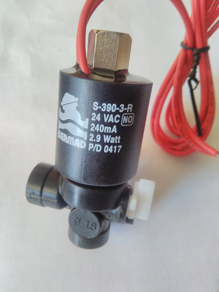 Соленоид S-390-3W-24VAC-R-NO Red/Red, 240mA, 2,9Watt, с базой (пр-во "BERMAD", Израиль)